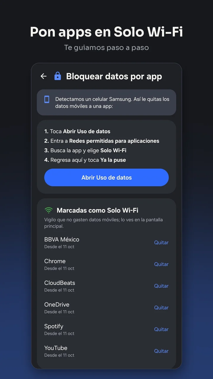 Pon apps en Solo Wi-Fi: guía paso a paso para bloquear datos por app